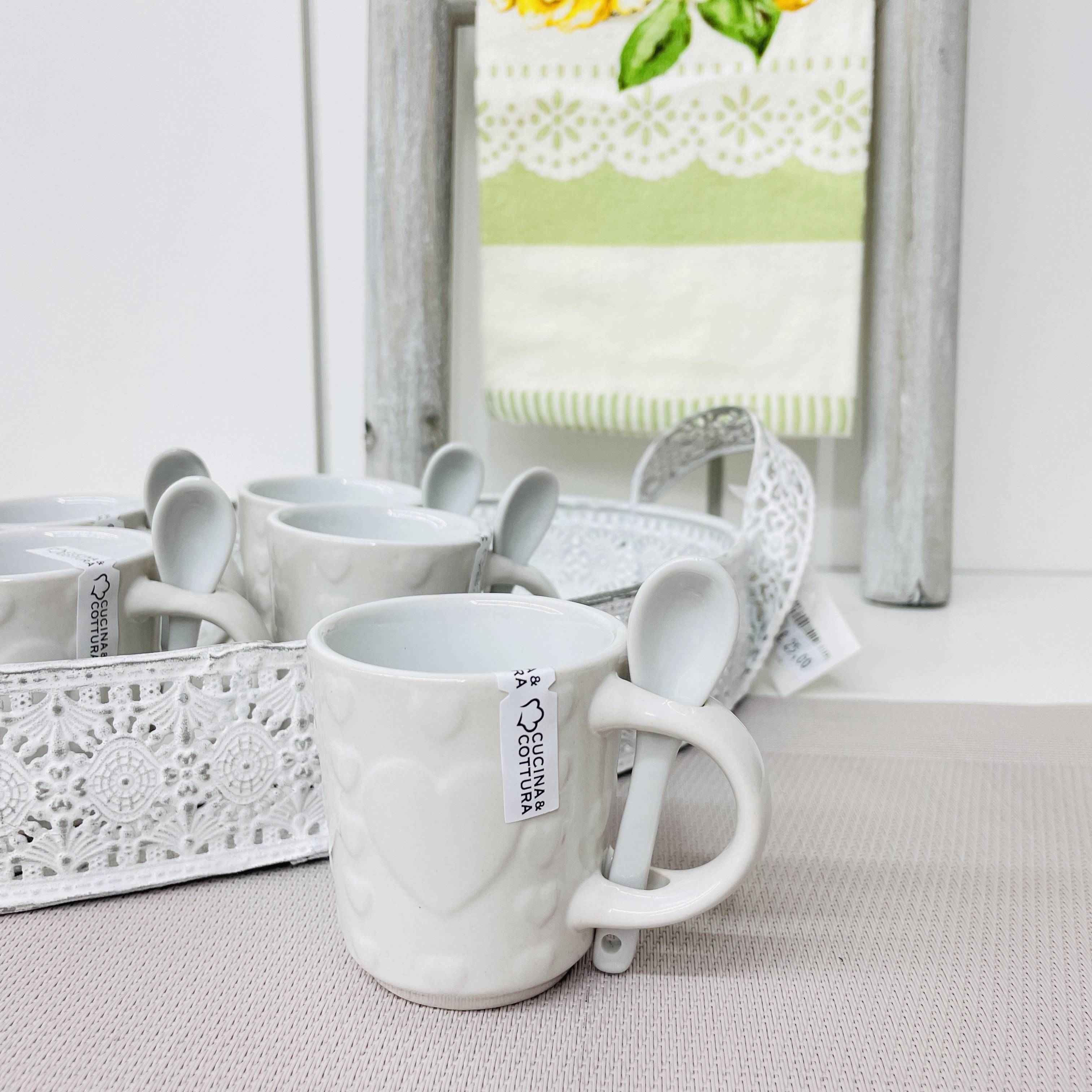 Set 6 tazzine in ceramica con cucchiaino Lovely – Biancheria La Maison