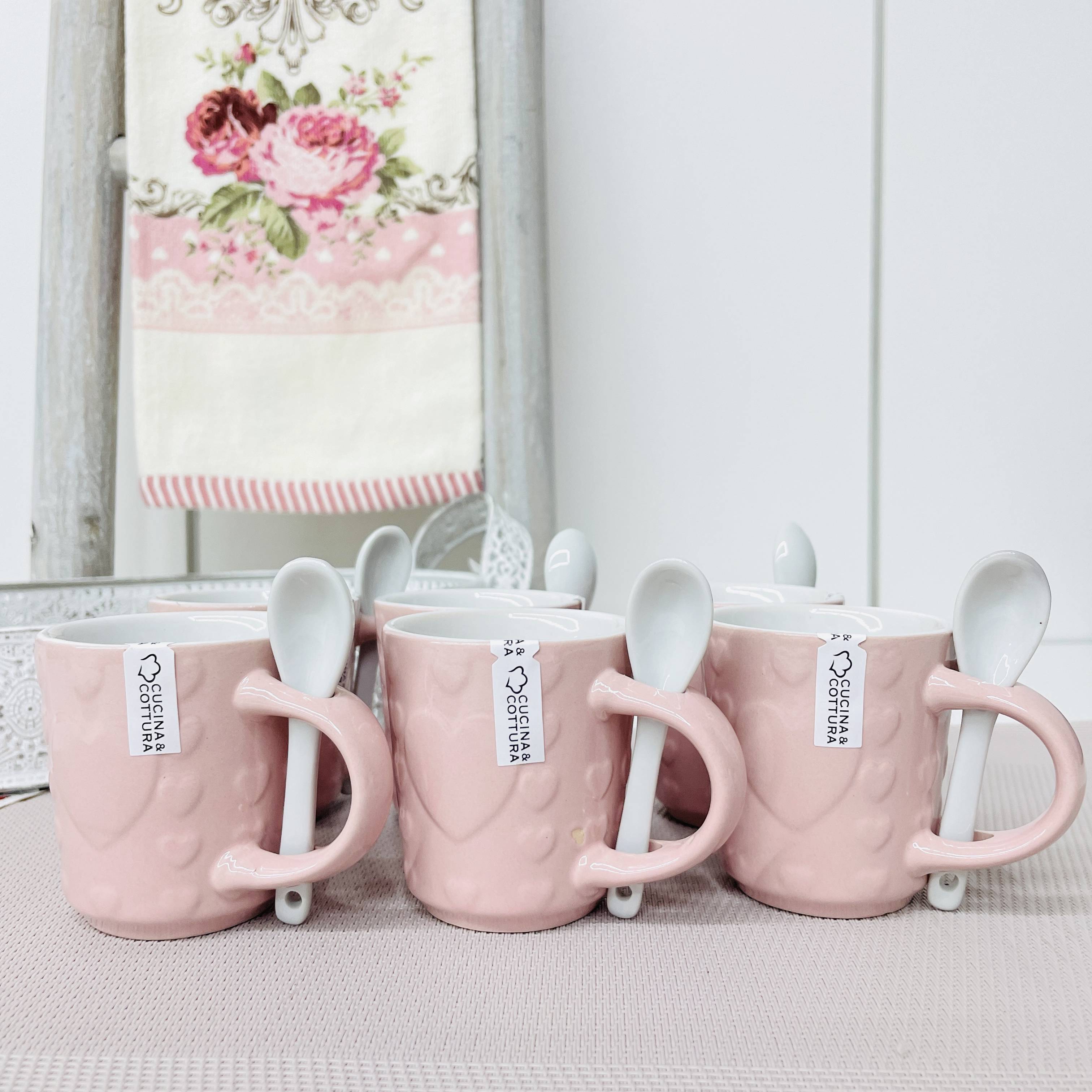 Tazzine caffè Rose rosa ceramica 6pz con supporto